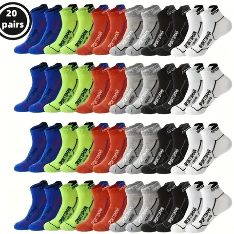 Unisex Adult Ankle-Length Athletic Socks - Cotton Knit, Sweat-Wicking, Breathable Mesh, Supportive Elastic, Multi-Color Sports Letter Pattern, 12/18/24 Pairs, All Seasons, Machine Washable, Absorbent for Gym Runs
