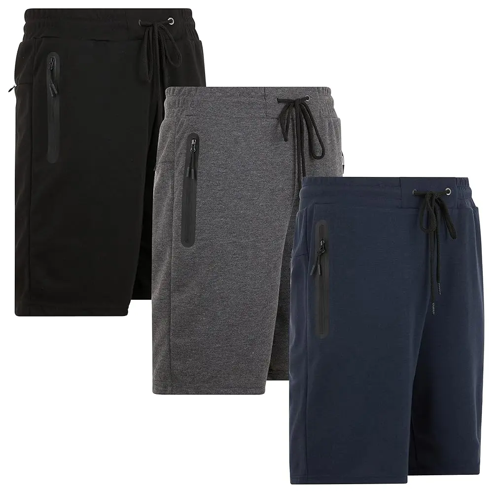 PURE CHAMP Men's 3-Pack Tech Fleece Athletic Gym Shorts - Lightweight Breathable Workout Shorts, Quick-Dry Mens Shorts with Zipper Pockets, Comfortable Stretch Fit, Durable Cotton Blend Fabric for Gym & Training, Athletic Short