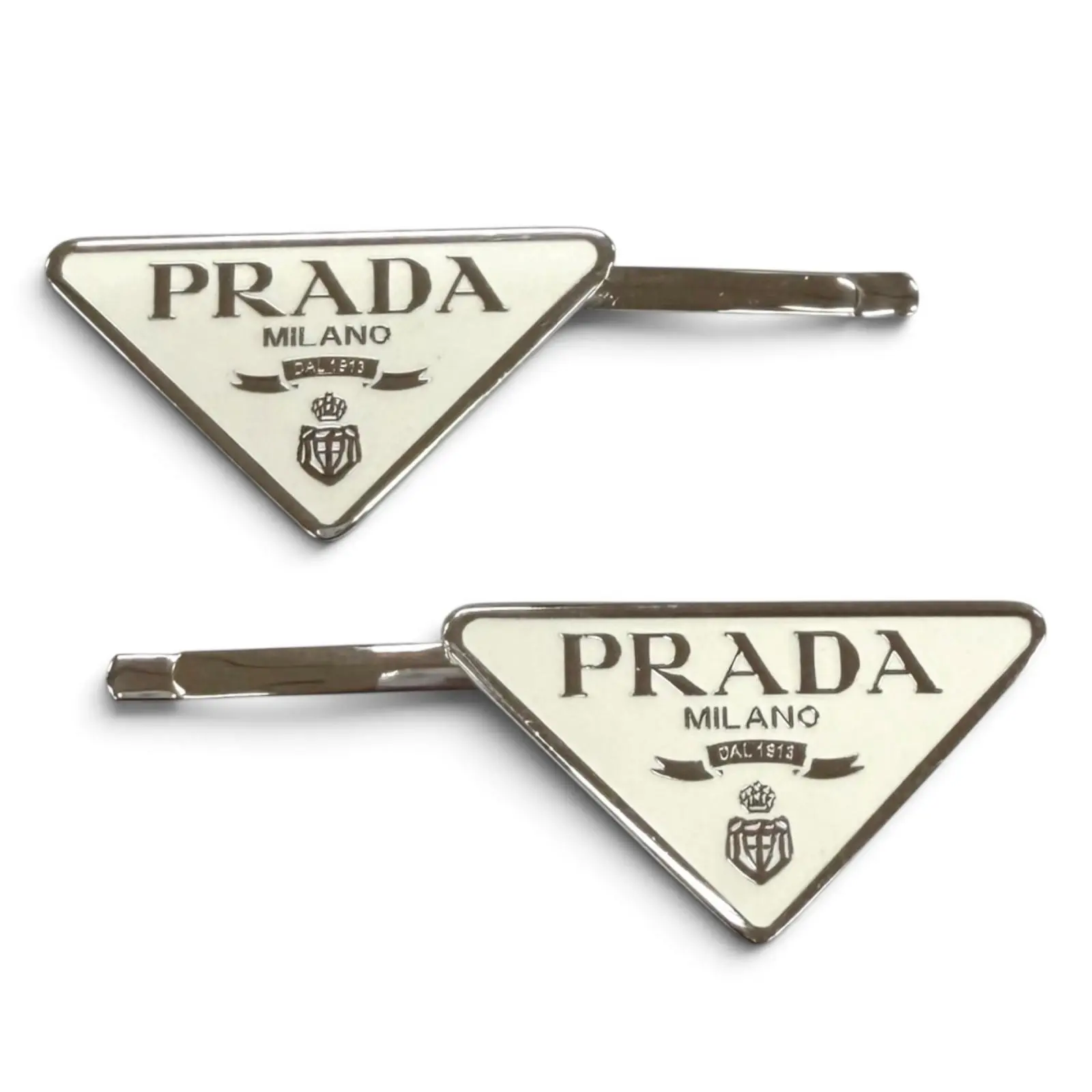 Pre-owned PRADA Zinc Alloy Small Leather Goods Triangle Logo Metal Hairpin Set