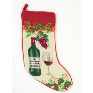 Red Wine Holiday Christmas Needlepoint Stocking - 11" x 18"