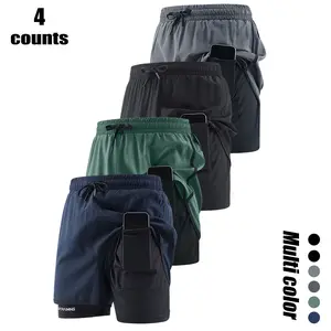 Set of 4 unisex athletic shorts—fashionable and trendy—with a 2‑in‑1 design, drawstring waist, and side pockets. Perfect for summer outfits, everyday workouts, and outdoor activities.