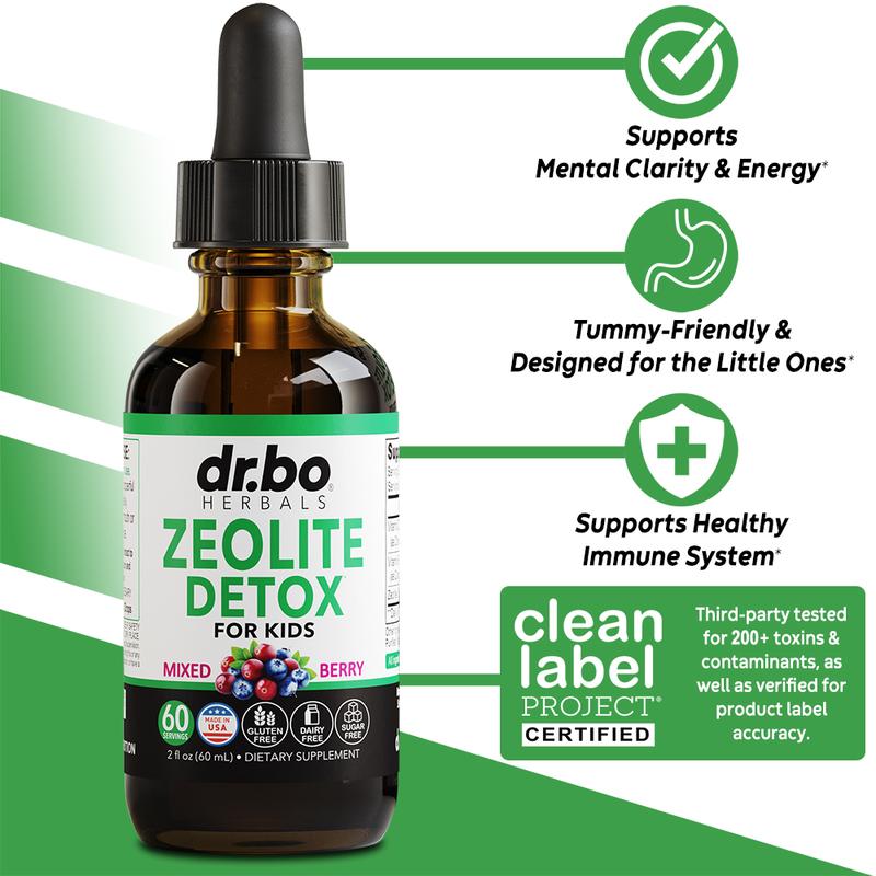 Dr. Bo Zeolite Detox Liquid Drops - Berry Flavored Daily Cleanse with Vitamin D & B12 - Energy, Mental Clarity & Immune Support - 60 Servings
