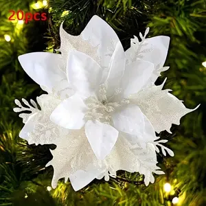 Glitter Flower Wedding Party Decorations Artificial Poinsettia with Sparkle Accents 5.5 Inch for Holiday Decor Decorative Flowers
