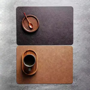 Inmos 4PC Cowhide-style Premium Waterproof and Oil-resistant Square Leather Table Mat, Double-sided Placemat, Wash-free Design