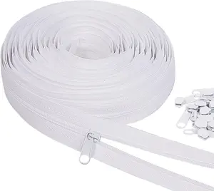 10Yards White Nylon Coil Zipper by The Yards, #3 Bulk Zippers for DIY Sewing Craft Bags with Replacement 20 count Sliders (#3 White)