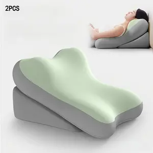 2PCS Memory Foam Bed Backrest Pillow Set, Adjustable Ergonomic Support Cushion for Neck and Back, Ideal for Reading Watching TV and Gaming in Bed, Grey Non Slip Comfortable Pillow