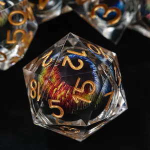 Dragon Eye Liquid Core Resin DND Dice Set, Moving Eye Polyhedral RPG Dice for Tabletop Gaming, Fantasy Collector Gift dreamy Rick Rolled D20 Dice Sharp Unique Dice Set