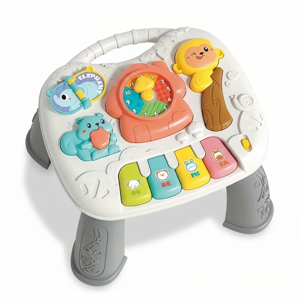 Children's Multifunctional Cute Sensory Play Music Table: Rotating clock + animal sound effects, cultivates time concept and cognitive ability, detachable legs, suitable for various scenarios, Christmas gift, birthday gift recommendation!