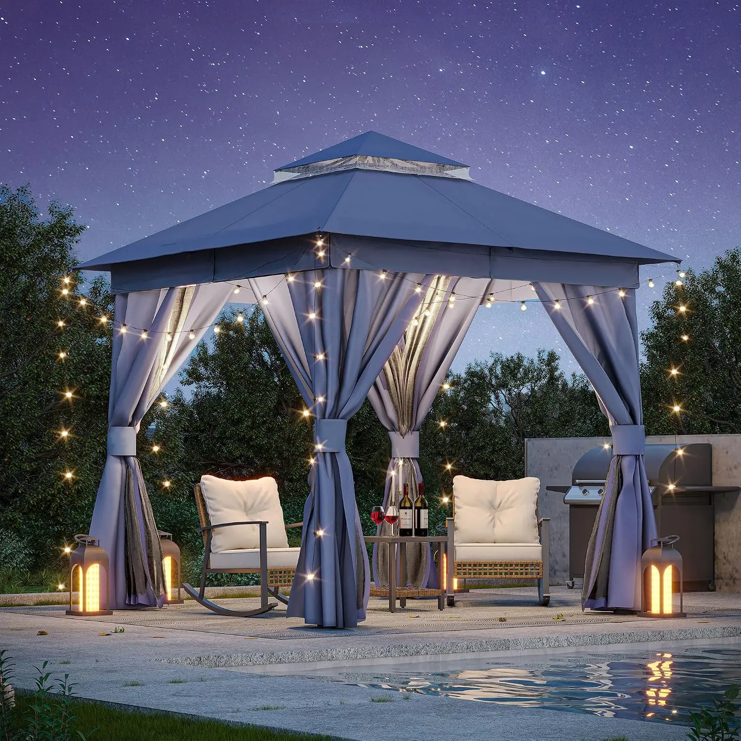 LAUSAINT HOME Patio Gazebo , Outdoor Heavy Duty Party Tent Shelter with Double Roofs, Mosquito Nettings and Privacy Screens for Backyard, Garden, Lawn