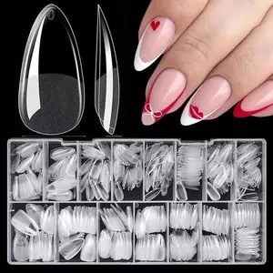 600Pcs Medium Almond Gel Nail Tips | Clear Short Stiletto Soft Gel Nail Tips Full Cover False Nail Minimalist Style for Women Daily Wear Nails Art Extension Press on Nails Making, Cute Press On Nails, Quick Nail Extension, Glossy Finish Nails