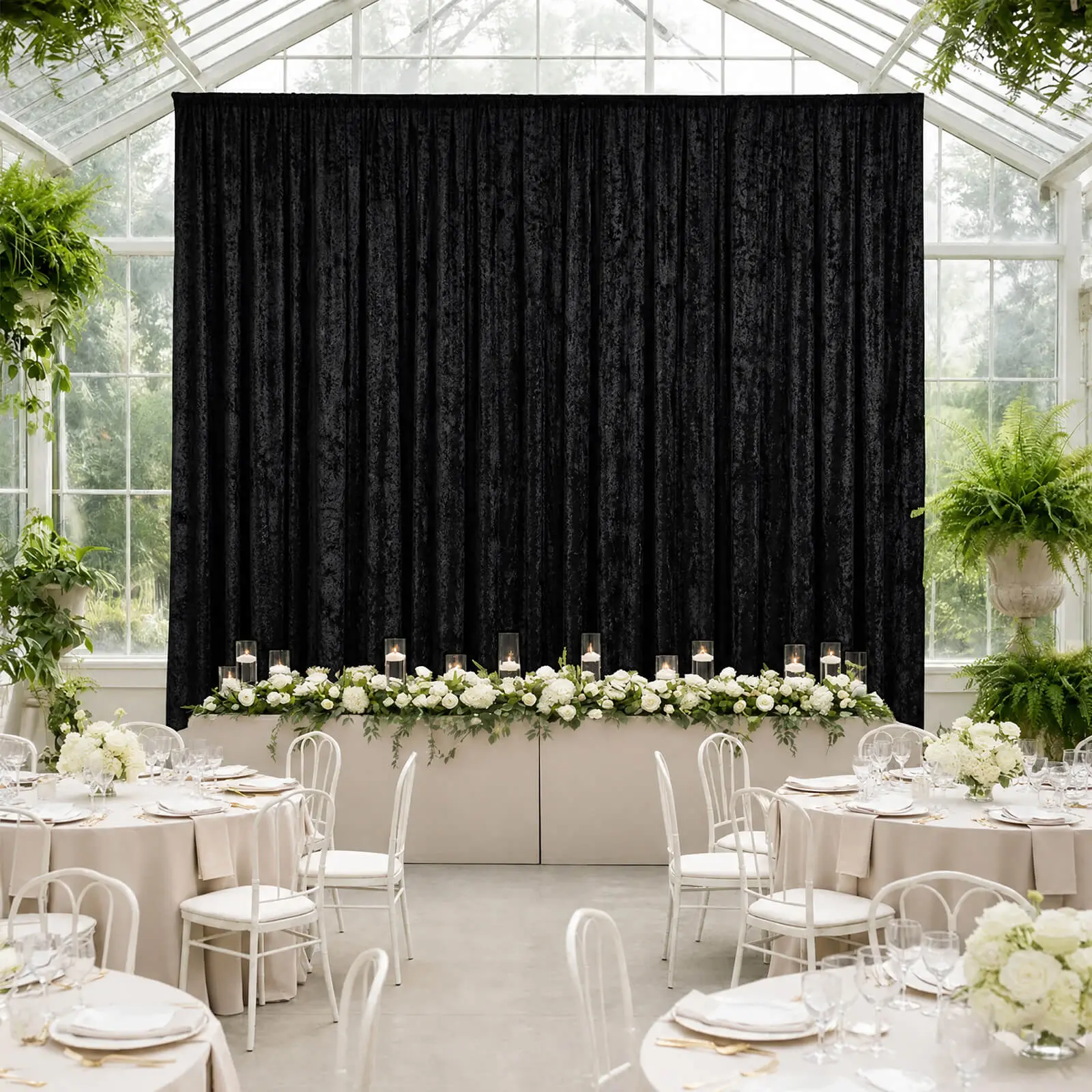 Black Premium Crushed Velvet Backdrop Curtain 5ft x 20ft – Ceiling Drape Panel & Room Divider Curtain with Rod Pocket, 70% Blackout