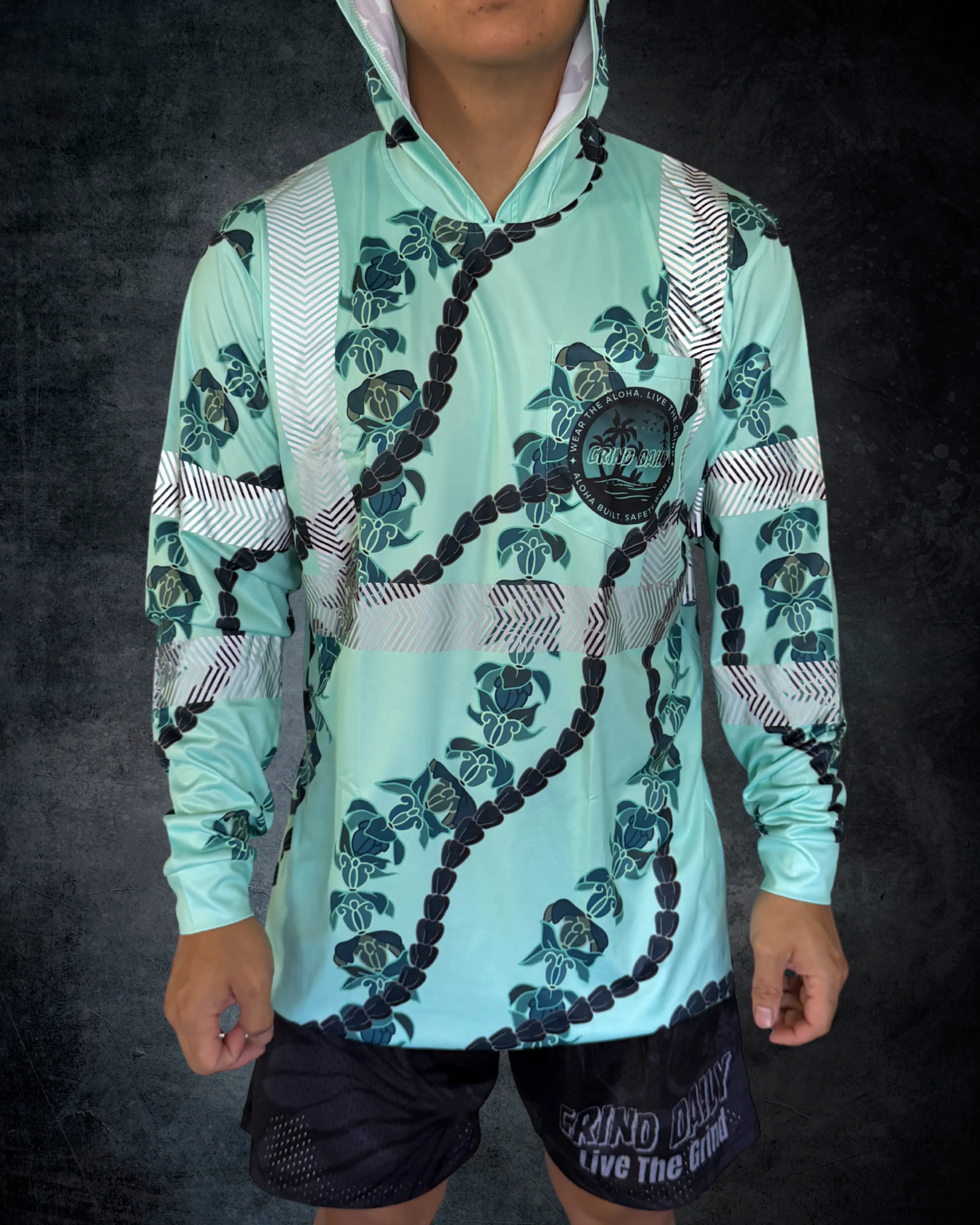 Crown Flower Lei Reflective Hoodie - Teal