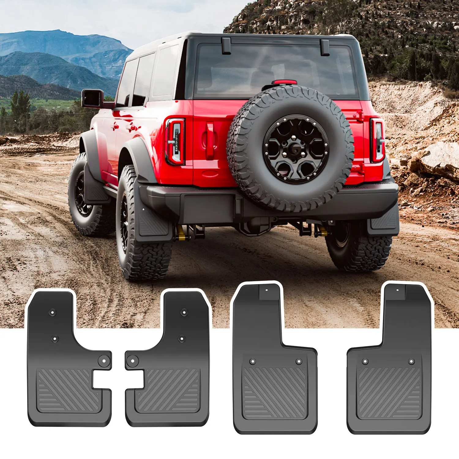 [Fits 21-26 Ford Bronco 2/4] 4Pcs Mud Flaps Compatible with 2021-2026 Ford Bronco 2/4 Door Mud Splash Guards Front and Rear Mudguard Replacement for 2021-2026 Ford Bronco Accessories