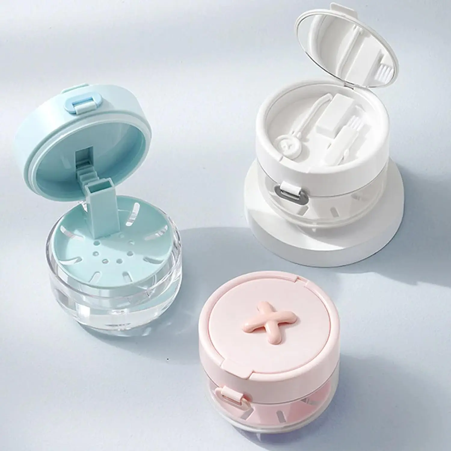 3-in-1 Retainer Care Case with Mirror, Removable Drain Basket, Portable Aligner Storage Box for Invisalign, Dentures, Mouth Guard, Travel Orthodontic Container with Cleaning Tools