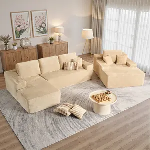 XIZZI Oversized Boneless Conversation Sofa Set, 104" L-Shaped & 48" W Chaise Lounge Couch with High-Density Foam Plush Fabric Spacious Chaise, Modern Comfy Deep Seat Sofa Bed for living Room, No Assembly Required