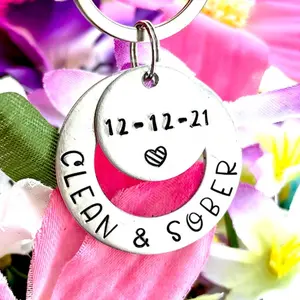 Clean & Sober - Sobriety Date - Sobriety Keychain - Sobriety Gift - Sober Af - Sobriety - Recovery - Recovery Gifts - We Do Recover - Just For Today - ODAAT - Recovery Keychain - Recovery for Women - Recovery Gift for her - Personalized Recovery Keychain