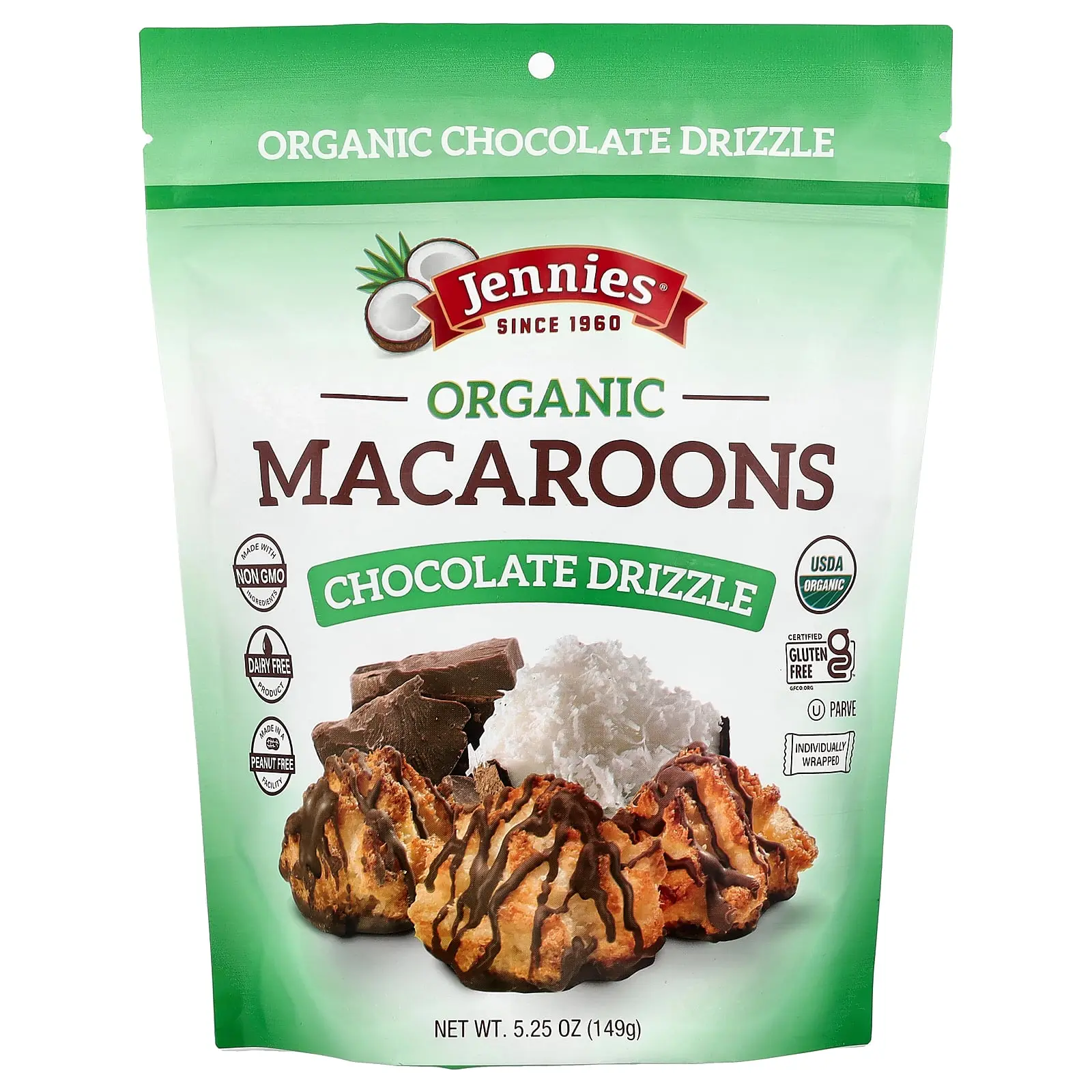 Jennies Macaroons Organic Macaroons, Chocolate Drizzle, 5.25 oz (149 g)