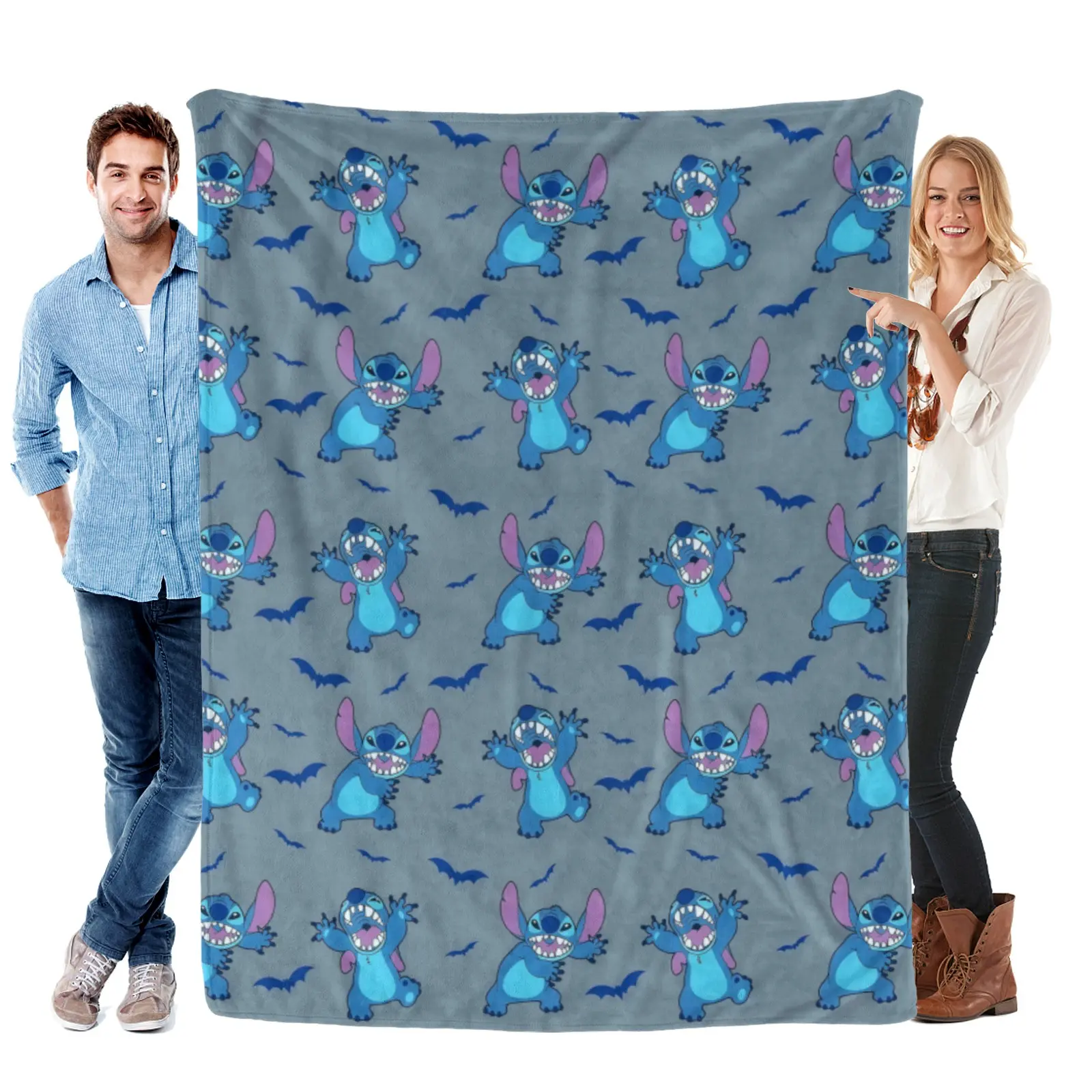 Disney Halloween Bat Repeat Stitch Blanket, Plush Cartoon Printing Throw Blanket,Stitch Bedding For Kids Seasonal Bed Set