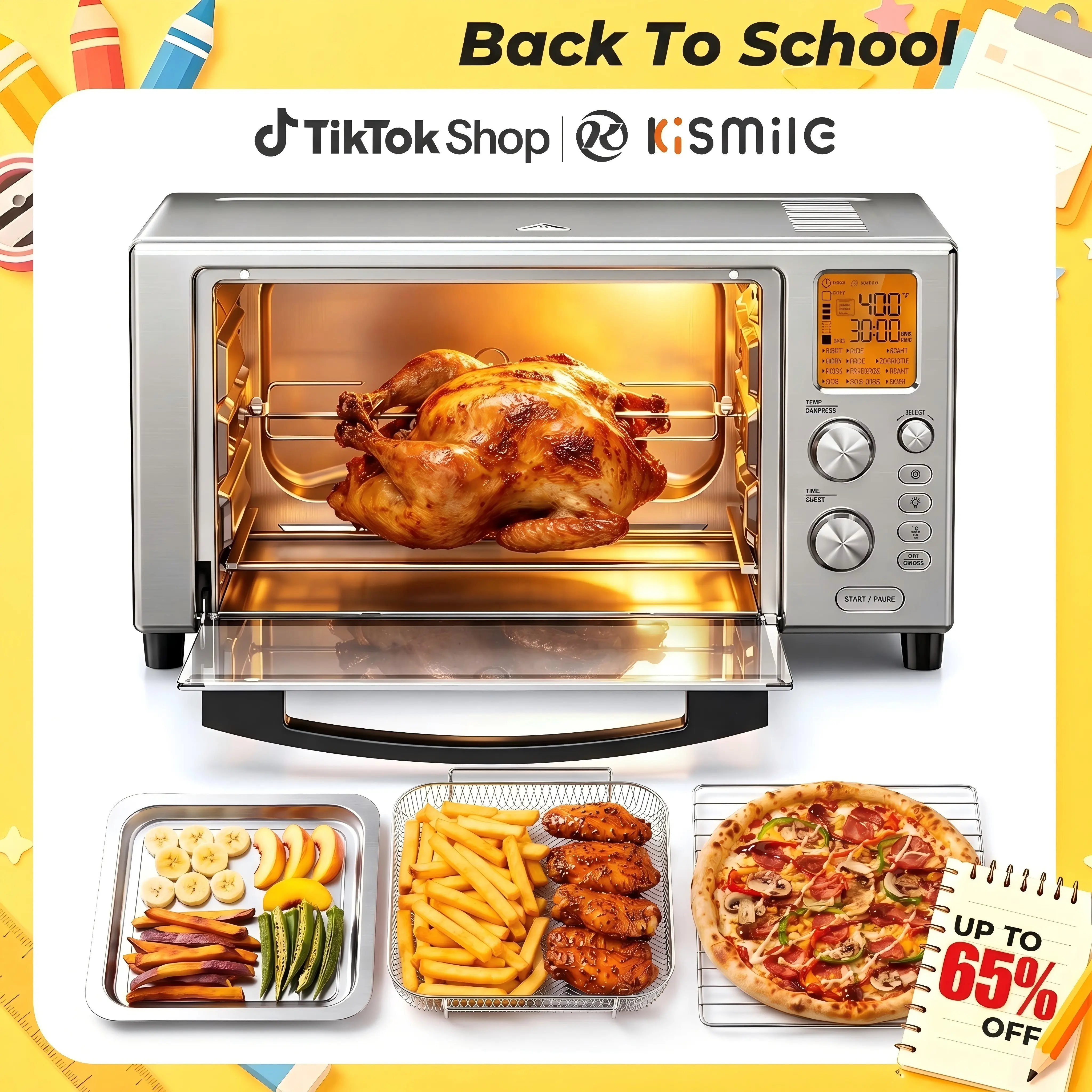 [Back To School]24QT Digital Air Fryer Toaster Oven Combo, Extra Large Countertop Convection Oven with Digital Display, LED Control, Easy Cleaning, Bake & Fry & Yogurt Functions, Premium Stainless Steel Body, Seasonal Gift, 24 Qt, 24Qt Capacity