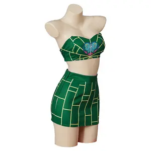 JOJO Jolyne Cujoh Cosplay Girl Green Sexy Tube Bra Suit Top Skirt Full Set Women Uniform Halloween Outfit