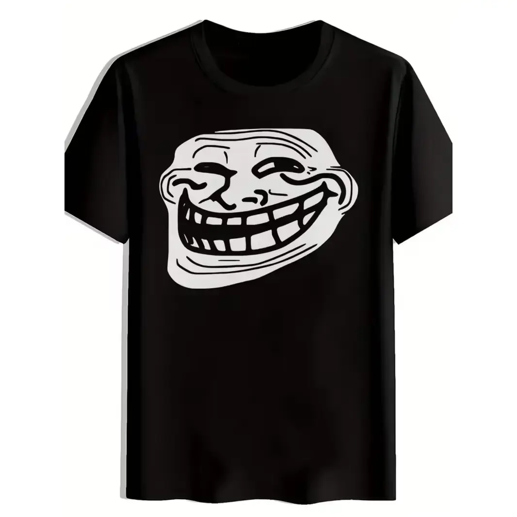 Men's Plus Size T-Shirt, Funny Troll Face Graphic Tee, Casual Short Sleeve Cotton Shirt For Daily Wear
