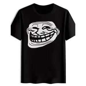 Men's Plus Size T-Shirt, Funny Troll Face Graphic Tee, Casual Short Sleeve Cotton Shirt For Daily Wear summervibes