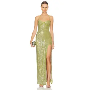 Camila Coelho Brihante Sequin Maxi Dress in Island Green
