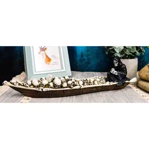 Ebros Charon Grim Reaper Fishing On Boat Of Skulls Incense Burner Statue 11.5"L