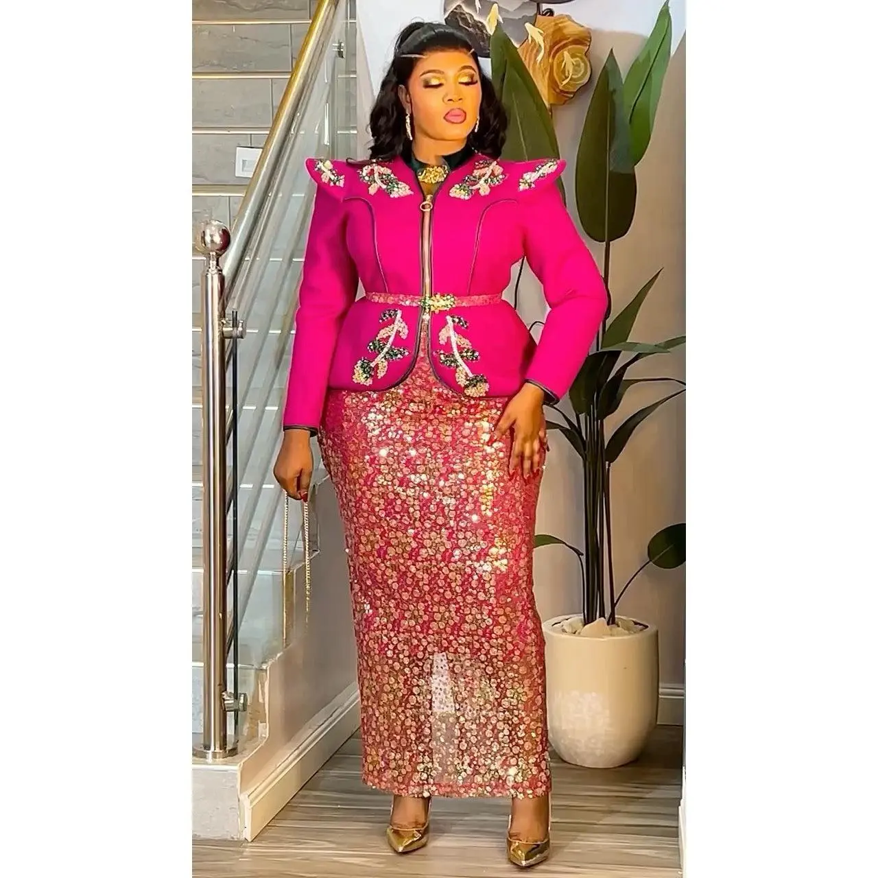 Pink Embellished Sequin Peplum Maxi Dress Formal Wedding Guest Mother of The Bride or Groom Birthday Photoshoot Cocktail Reception Anniversary Gala Special Occasion Graduation Suit Turkey Party Dresses for Women Plus Size 12-20