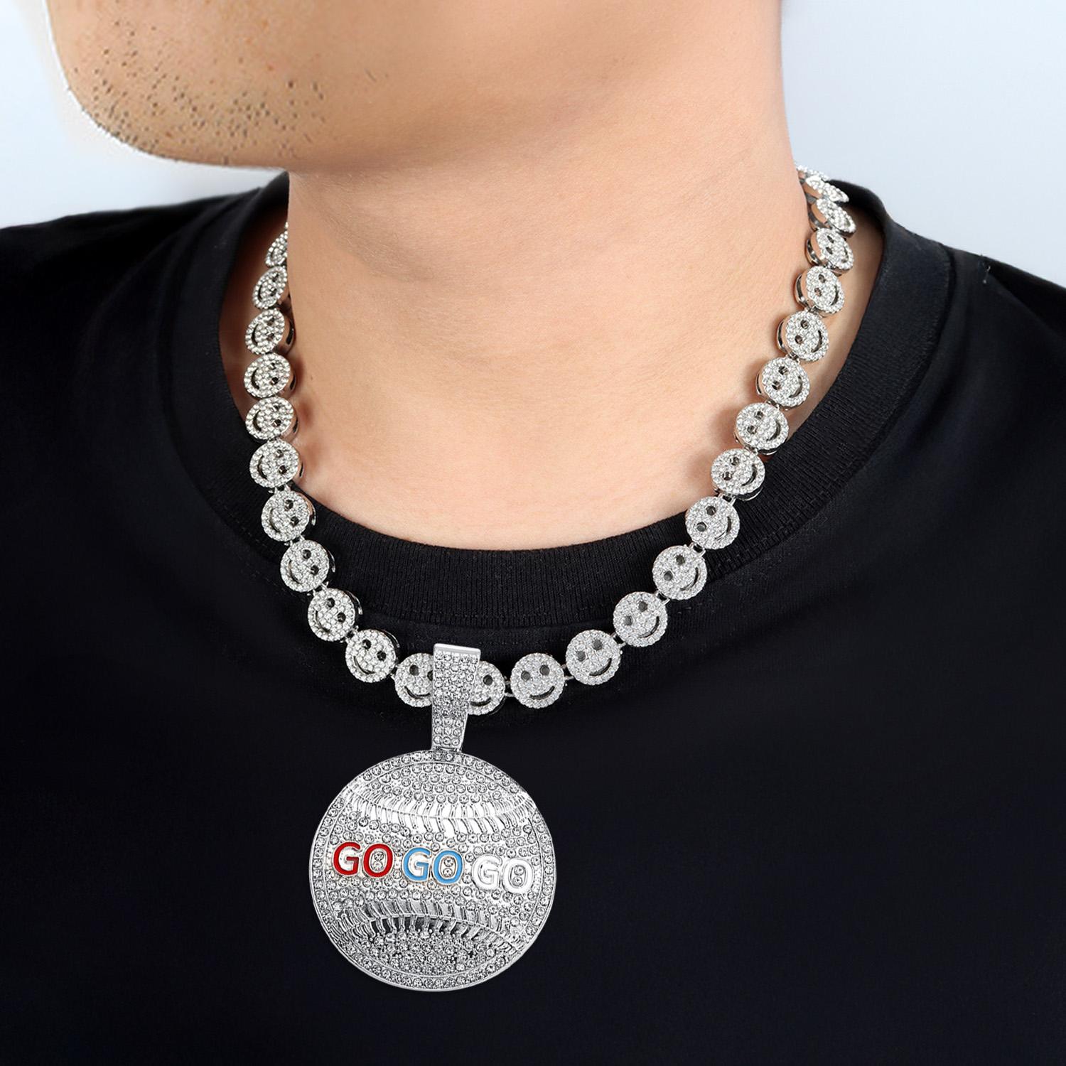 Energetic GO GO GO Pedant with Cute Smiley Face Necklace Gold Zircon Preppy Neckalce 18K Gold and 925 Sterling Smiley Choker Chain Inspirational GO GO GO Necklace Jewelry Gift Ideal Jewelry for Men Women Daily Wear