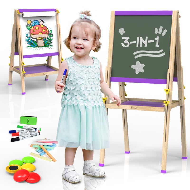 JOYOOSS Easel for Kids Art Easel Kids Easels for Toddlers Easel,Dual-Sided Adjustable Wooden Magnetic Board for Kids 106-PURPLE
