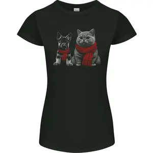 Dog & Cat in Scarves German Shepherd Womens Petite Cut T-Shirt