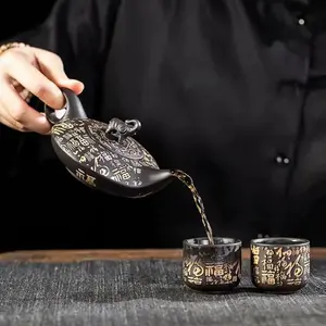 Purple Clay Color-Changing Pot with Hundred Blessings, Phoenix Canto, and Auspicious Elephant Motifs