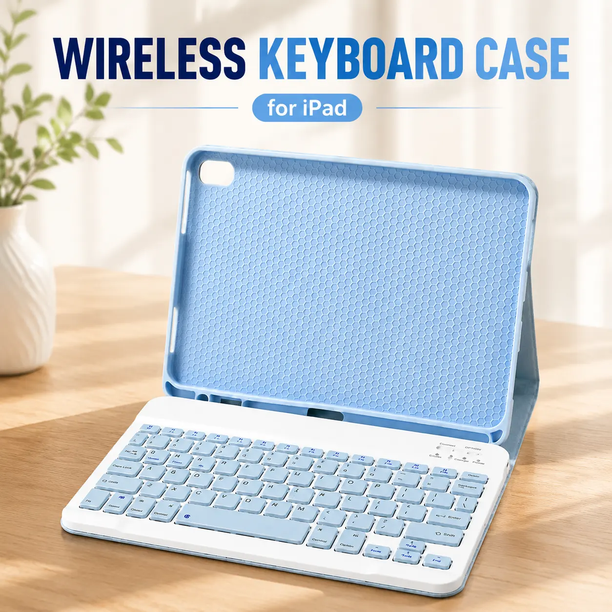 for iPad 11th Generation A16 2025/10th Generation 10.9 Inch Keyboard Case, Detachable Bluetooth Keyboard Case with Pencil Holder, Square Keycaps, Blue