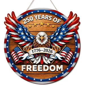 US 250th Anniversary Decoration Wooden Eagle Door Sign 250 Years of Freedom Wreath for Front Door Wall Signs Decor for 4th of July Home Decor Outdoor Indoor Party Supply