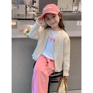 Girls' Autumn Jacket New Style Children's Knit Top/Autumn Fashionable Baby Girl Cardigan Sweater Zippered Shirt Medium to Large Kids