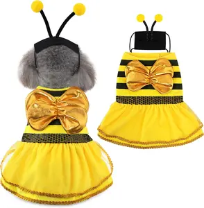 Bee  Halloween Costumes, Bumble Bee  Costume for Small Medium Dogs Cats, Puppy Clothes Outfit Dress with Cap for Halloween Christmas Parties  Parade