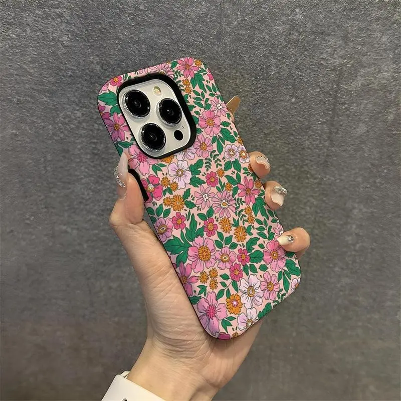 This simple floral pattern design double-layer protective case is a durable 2-in-1 device suitable for iPhone 17/16/15/14/13/12/11 Pro Max/Plus/Pro and Samsung Galaxy S25/S24/S23 Ultra. It's also a couple's phone case and a drop-proof phone cover.