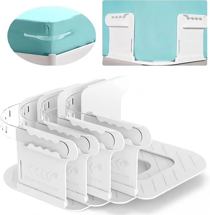 Adjustable Elastic Bed Sheet Clips for Mattress - 4-Pack Bed Sheet Straps Holder with Anti-Slip Tuck Tool, Universal Fit 5-18" Mattress Depth, Ideal H