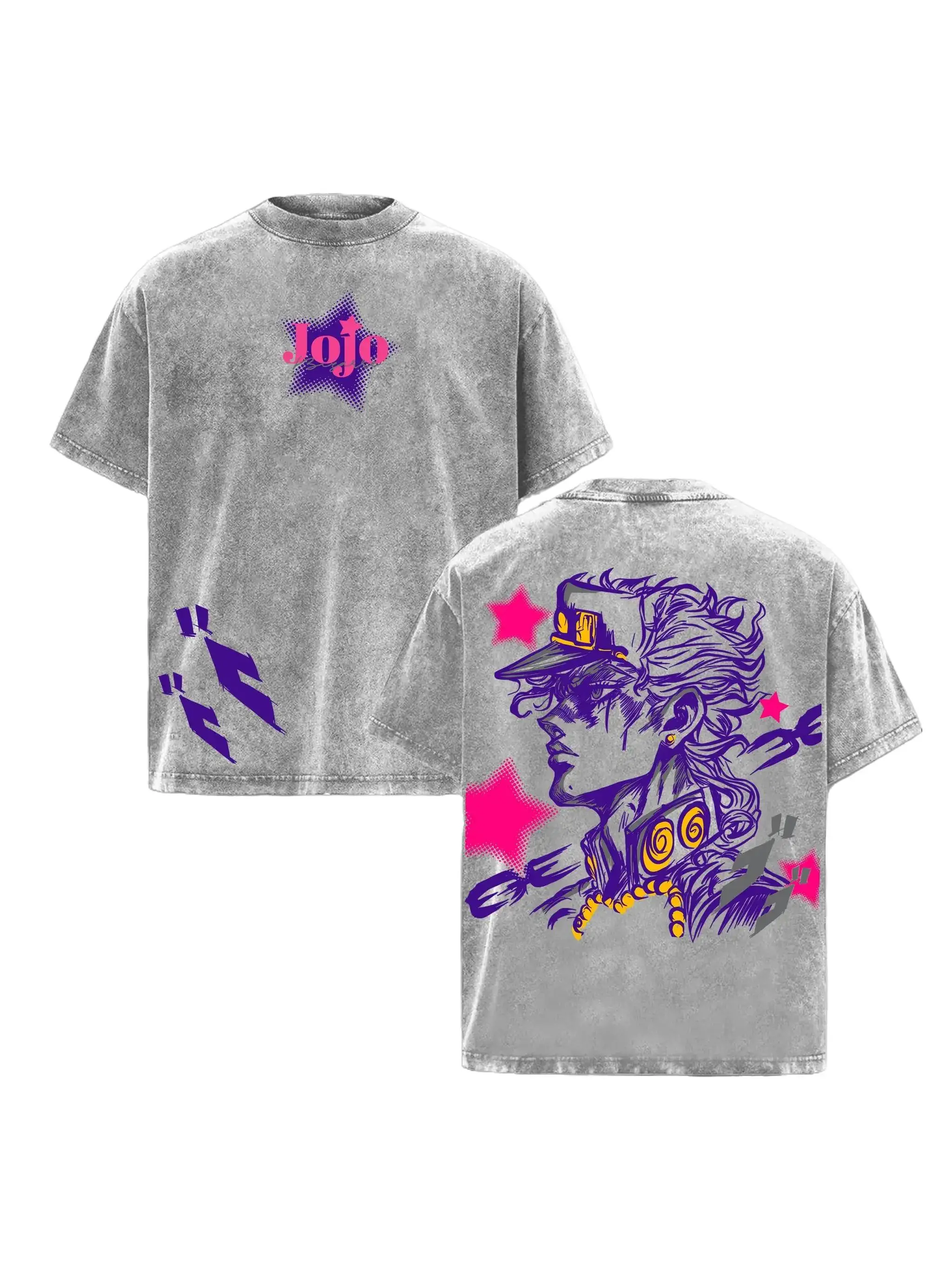 Men's Vintage Acid Wash Anime T-Shirt, Oversized Heavy Cotton Crew Neck Top for Anime Love, Unisex Grunge Streetwear with a Soft Casual Fit, 2XL, Double Side, Graphic Tee Addict, 3Xl, Relaxed