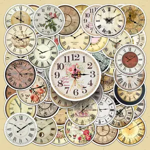 Vintage Clock Design Sticker, 50pcs/set Retro Clock Sticker, DIY Decorative Sticker for Scrapbooking, Journaling, Gift Wrapping