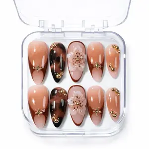 Sugarcoat Nails Handcrafted Luxury Colorful Gel  Press-On Nails with 3D Art | Reusable & Sturdy, Glue Included - Chocolate Style, Almond