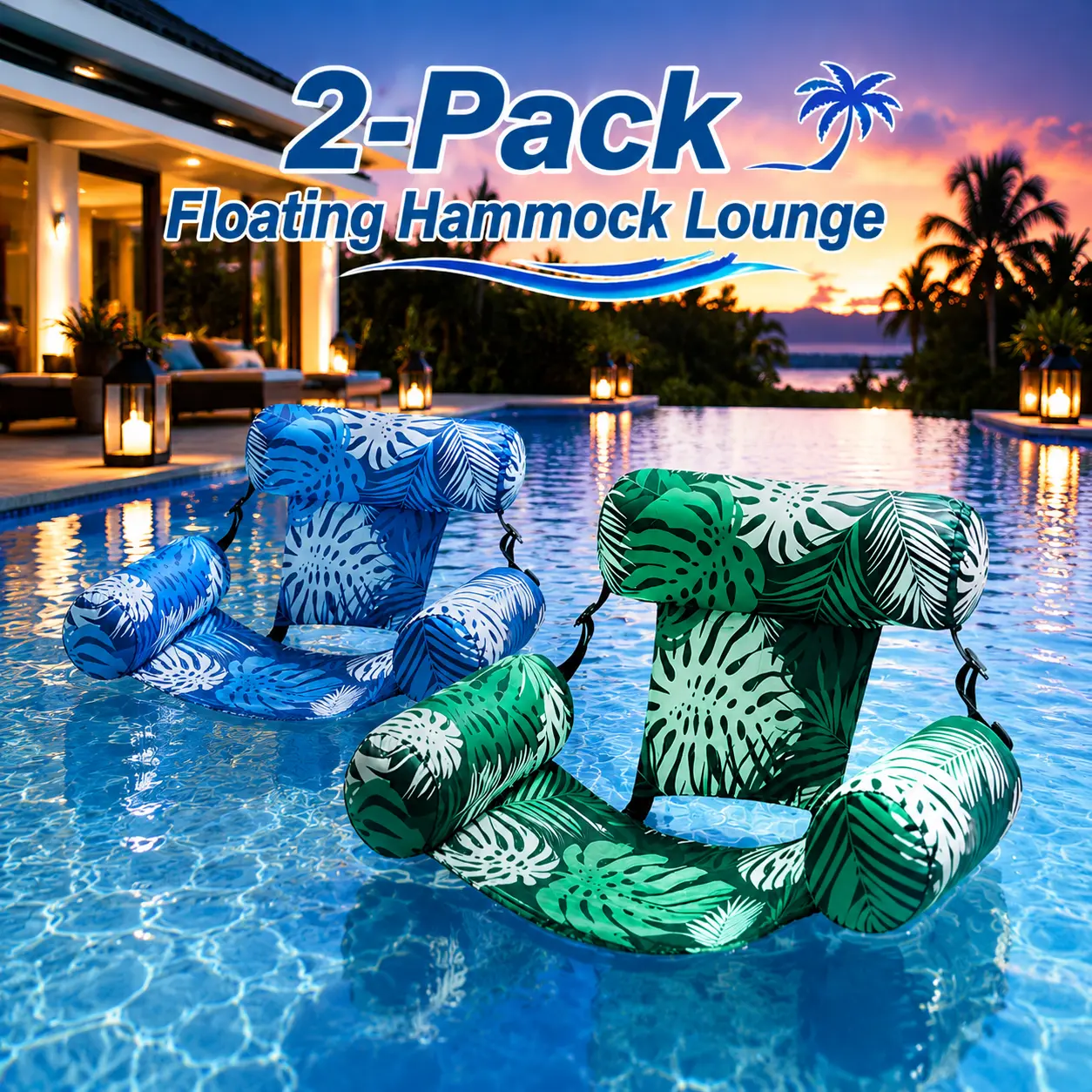 2 Pack Leisure Water Inflatable Floating Seat for Adults, Mesh Hammock Lounger with Curved Back Support, Light Swim Raft for Pool Gathering, Lakeside Vacations and Seaside Summer Relaxing