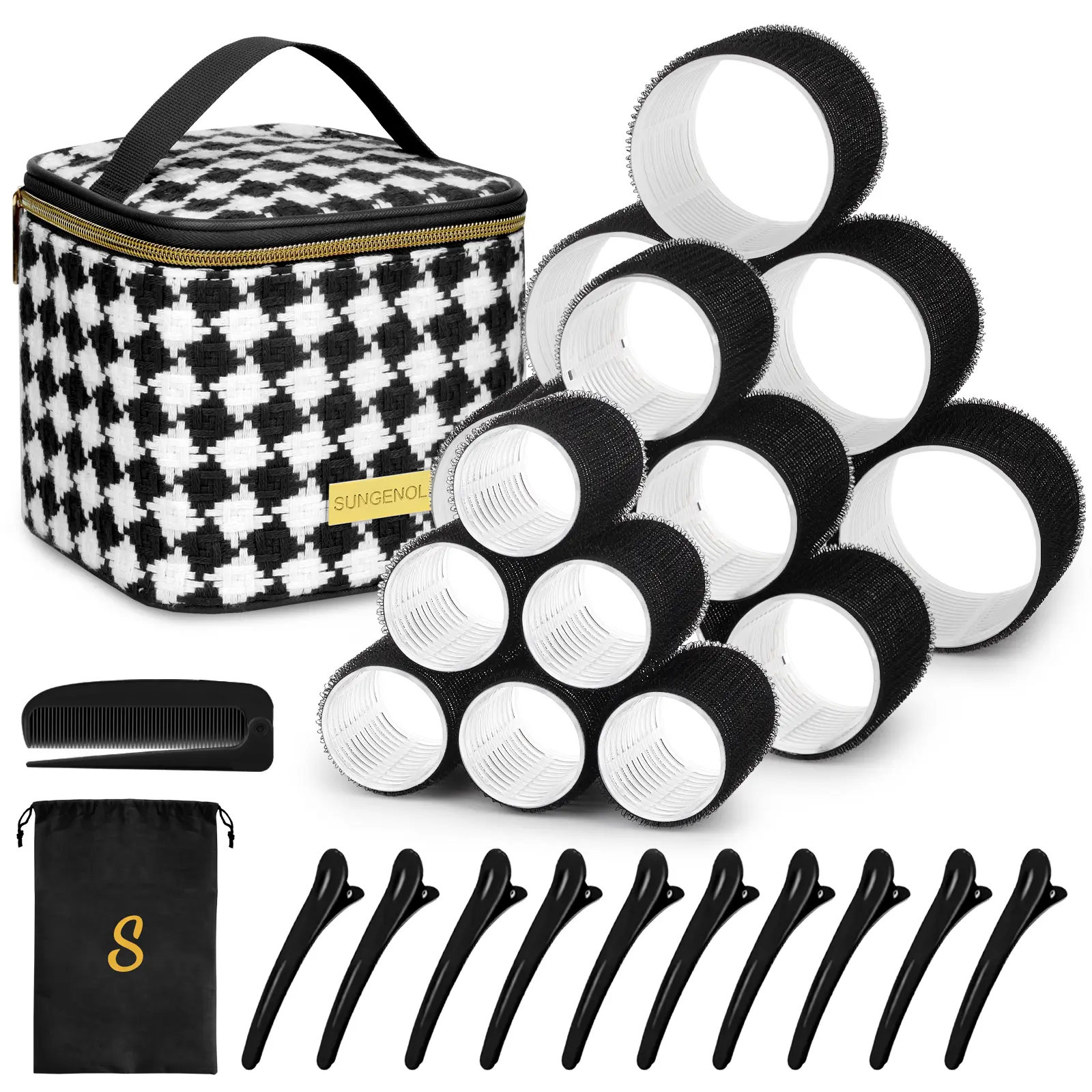 Hair Roller Set 18 pcs,Hair rollers with hair clips and comb,Salon hairdressing curlers,DIY Hair Styles, Sungenol 3 Sizes Hair Rollers in 1 set