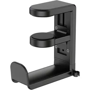Rotating Headphone Stand - PC Gaming Headset Holder, Adjustable Clamp- Under Desk Hanger With 360  Swivel &  Clip Organizer - Black
