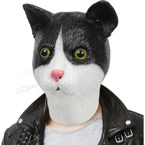 Cute cat mask novelty funny latex adults animal full head mask for halloween costume cosplay party props for unisex
