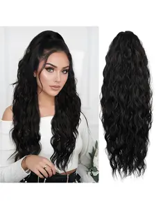 20 Inch Elegant Black Curly Ponytail Extension with Drawstring and 2 Clips - High-Temperature Fiber, Synthetic Hair, Synthetic Fake Ponytail for Women, Curly Wave Style, Secure Hold, Easy Attach Clips, Drawstring Ponytail Extensions