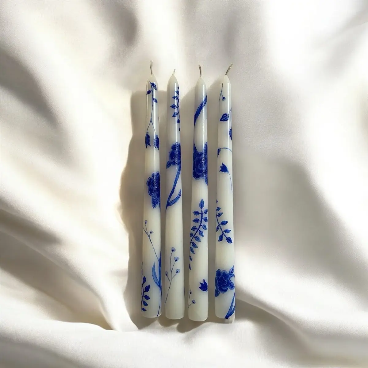 Blue Chinoiserie Candles, Taper Candles, Hand Painted Candles, Painted Candlesticks