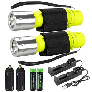 2Pack Scuba Diving Flashlight with Rechargeable Battery 3 Modes Super Bright Underwater Diving Flashlight IPX8 Waterproof for Snorkeling Caving Outdoor Activities