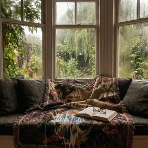 Fantasy Fellowship Journey Woven Blanket: Elven City Landscape Tapestry, Fantasy Book Gift, Bookish Aesthetic Decor, Meadow Floral Throw